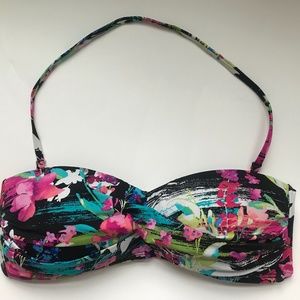 Apt 9  Colorful Floral Bikini TOP  Bandeau Halter Small Tie Back